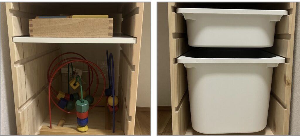 IKEAのトロファスト　棚板と収納ボックス