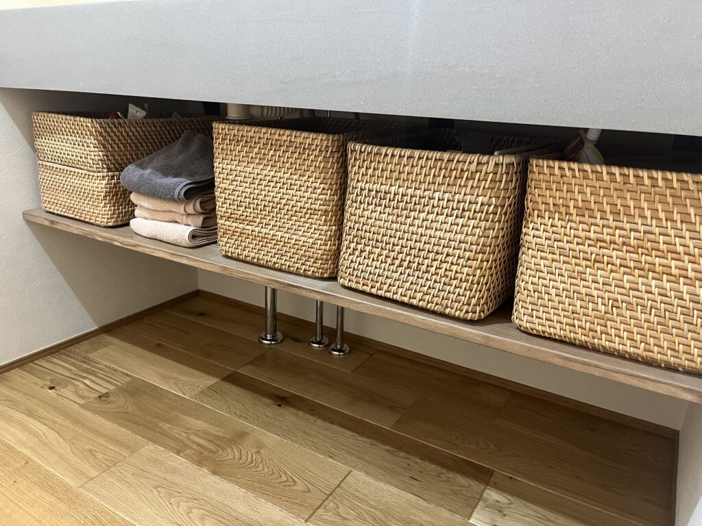 造作洗面 オープンタイプ収納 無印ラタン