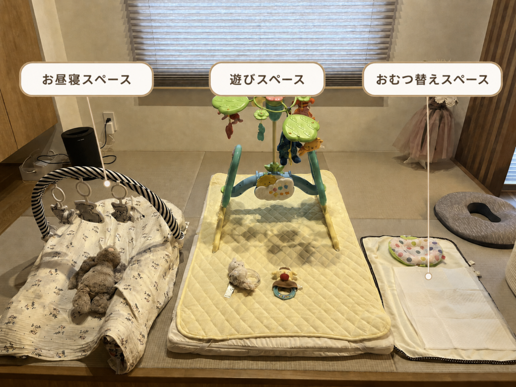 2.6畳の小上がり畳を利用した育児スペース 昼寝・遊び・おむつ替えスペース