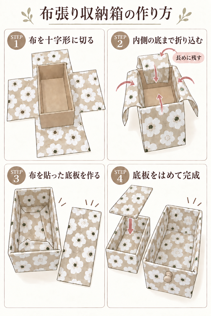 段ボールと布を使ったおままごと収納箱の作り方